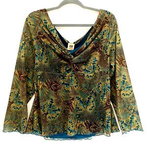 Vtg Y2K Faded Glory Mesh Butterfly Top Plus Size 18W/20W 90s Forest Fairy Hippie